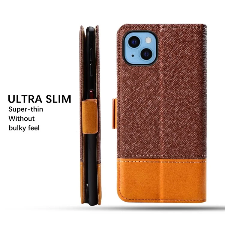 Per Iphone 12/12 Pro 6,1 Pollici di Chiusura Magnetica Colore di Giunzione Telefono Flip Portafoglio in Pelle PU Coperchi - Marrone