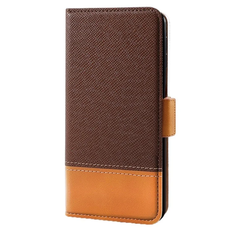 Per Iphone 12/12 Pro 6,1 Pollici di Chiusura Magnetica Colore di Giunzione Telefono Flip Portafoglio in Pelle PU Coperchi - Marrone