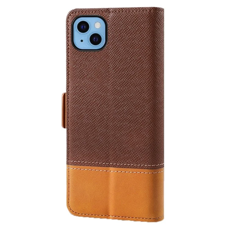 Per Iphone 12/12 Pro 6,1 Pollici di Chiusura Magnetica Colore di Giunzione Telefono Flip Portafoglio in Pelle PU Coperchi - Marrone