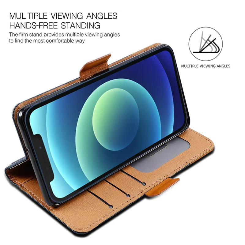For iPhone 12 / 12 Pro 6.1 inch Magnetic Closure Color Splicing Phone Case Flip Wallet Stand PU Leather + TPU Protective Cover - Blue