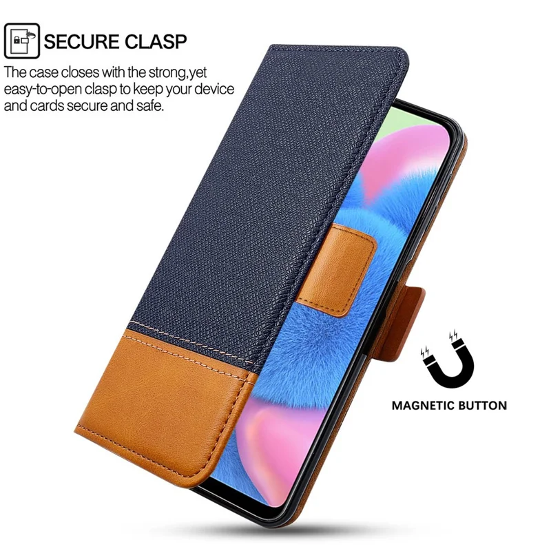 For iPhone 12 / 12 Pro 6.1 inch Magnetic Closure Color Splicing Phone Case Flip Wallet Stand PU Leather + TPU Protective Cover - Blue