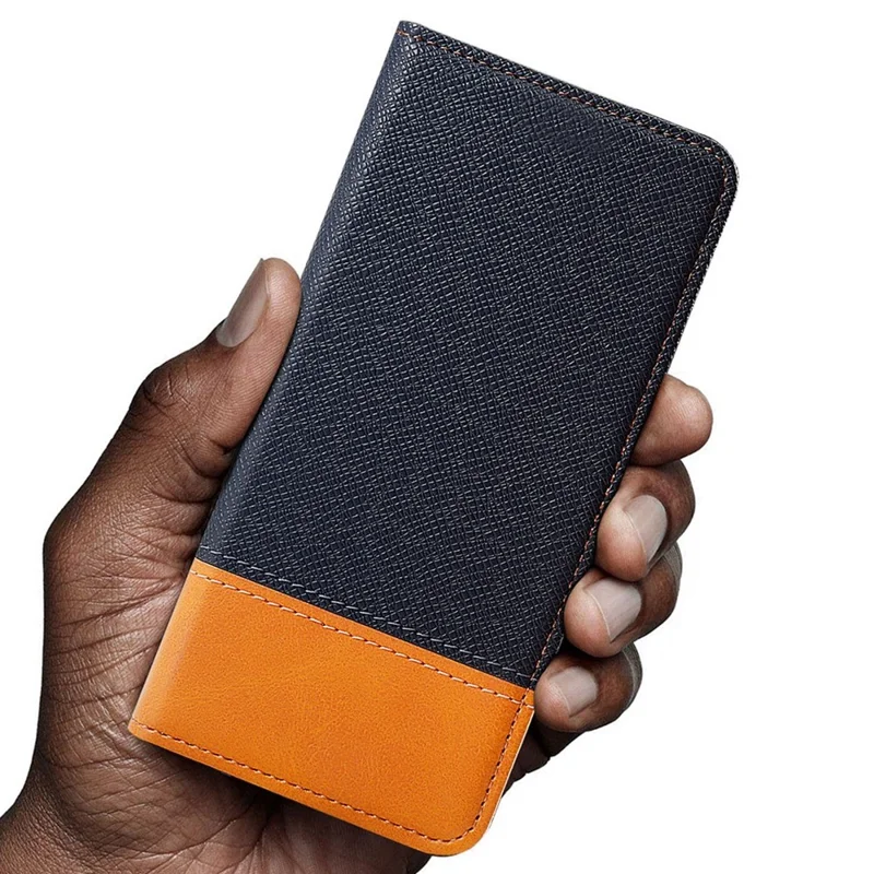 For iPhone 12 / 12 Pro 6.1 inch Magnetic Closure Color Splicing Phone Case Flip Wallet Stand PU Leather + TPU Protective Cover - Blue