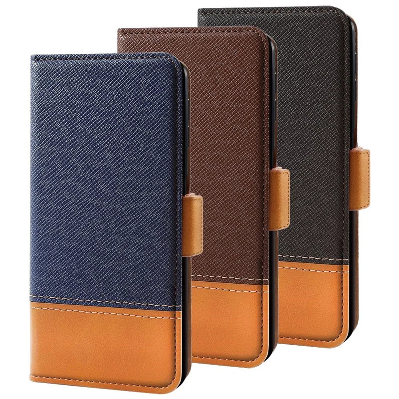 For iPhone 12 / 12 Pro 6.1 inch Magnetic Closure Color Splicing Phone Case Flip Wallet Stand PU Leather + TPU Protective Cover - Blue