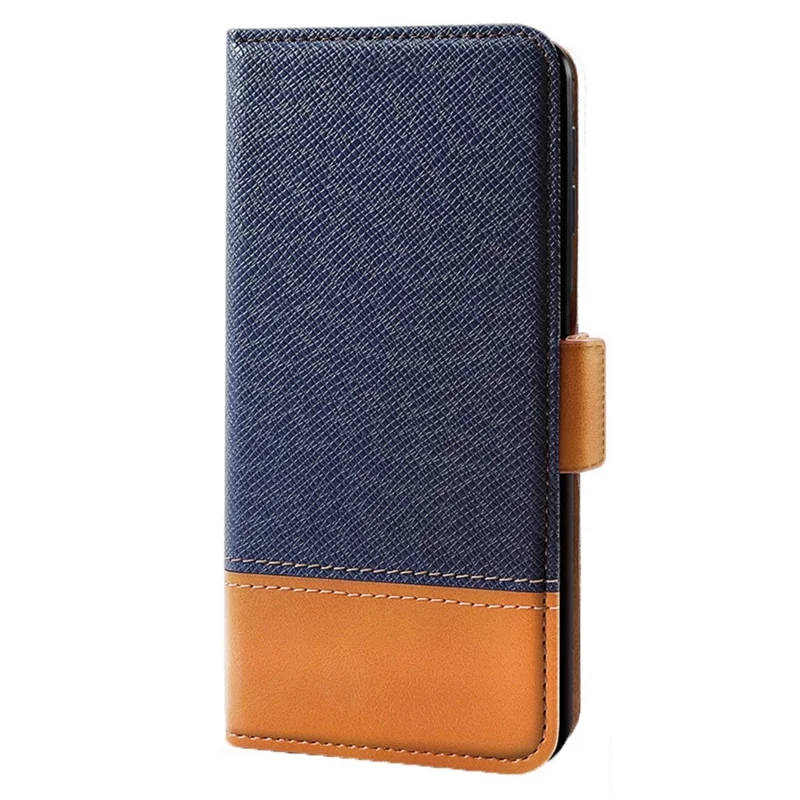 For iPhone 12 / 12 Pro 6.1 inch Magnetic Closure Color Splicing Phone Case Flip Wallet Stand PU Leather + TPU Protective Cover - Blue