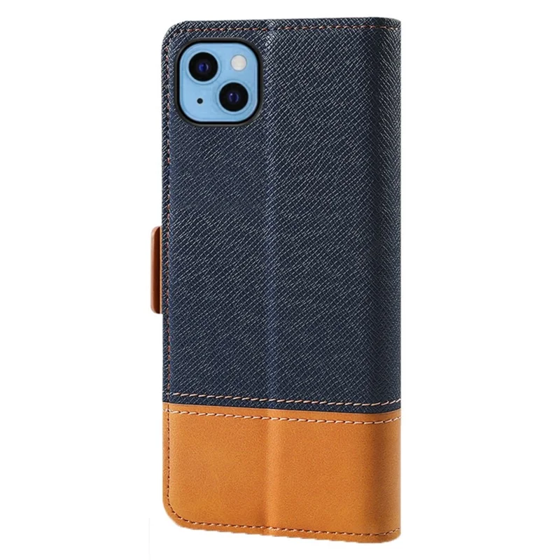 For iPhone 12 / 12 Pro 6.1 inch Magnetic Closure Color Splicing Phone Case Flip Wallet Stand PU Leather + TPU Protective Cover - Blue