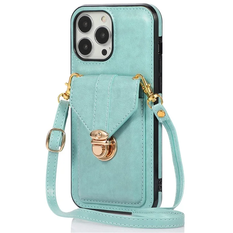 Handyabdeckung Für Iphone 14 Pro 6.1 Zoll, PU Leder+tpu Cash Coin Card Holder Kickstand Telefonhülle Mit Schultergurt - Grün