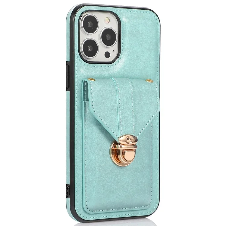 Handyabdeckung Für Iphone 14 Pro 6.1 Zoll, PU Leder+tpu Cash Coin Card Holder Kickstand Telefonhülle Mit Schultergurt - Grün