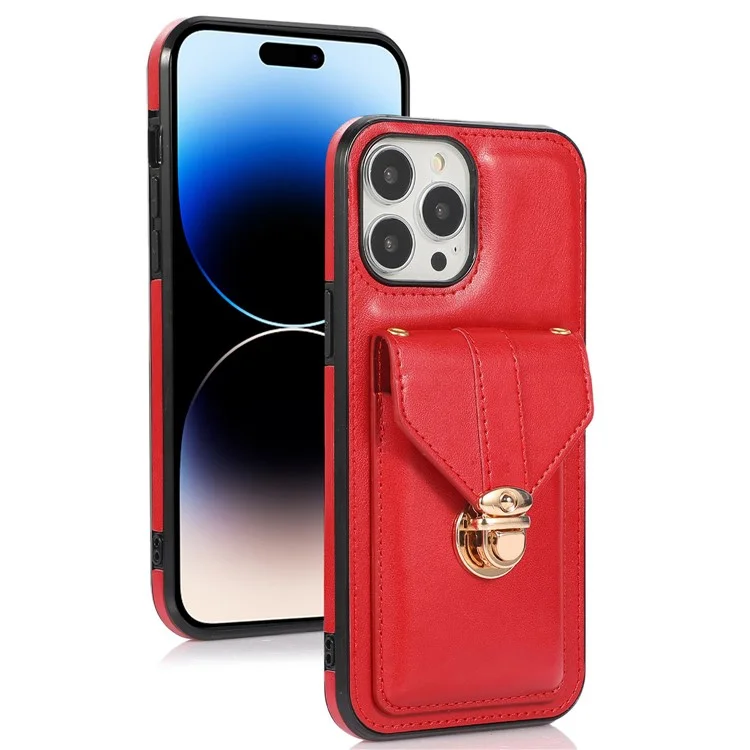 For iPhone 14 Pro Max 6.7 inch Phone Pouch Shoulder Bag Anti-scratch PU Leather+TPU Kickstand Phone Case - Red