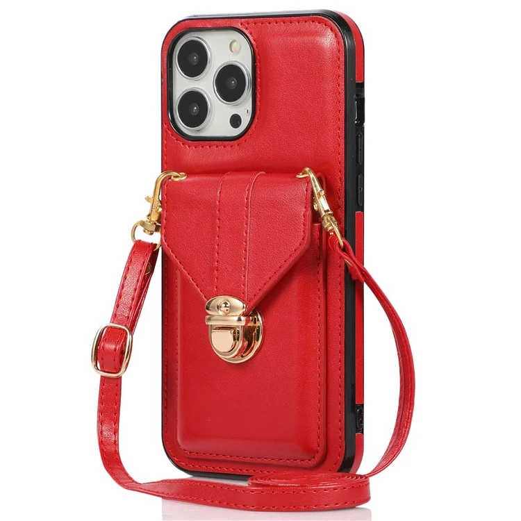 For iPhone 14 Pro Max 6.7 inch Phone Pouch Shoulder Bag Anti-scratch PU Leather+TPU Kickstand Phone Case - Red
