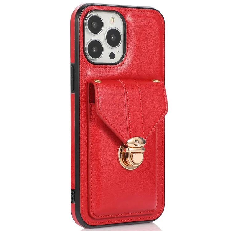 For iPhone 14 Pro Max 6.7 inch Phone Pouch Shoulder Bag Anti-scratch PU Leather+TPU Kickstand Phone Case - Red