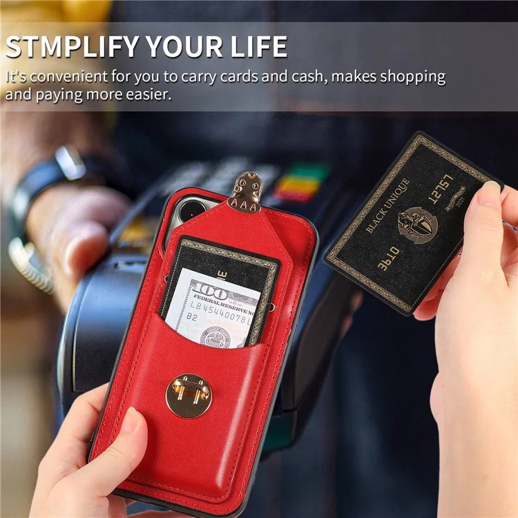 For iPhone 14 Pro Max 6.7 inch Phone Pouch Shoulder Bag Anti-scratch PU Leather+TPU Kickstand Phone Case - Red