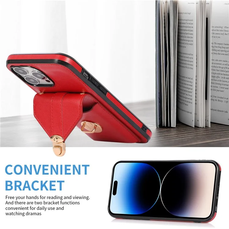 For iPhone 14 Pro Max 6.7 inch Phone Pouch Shoulder Bag Anti-scratch PU Leather+TPU Kickstand Phone Case - Red