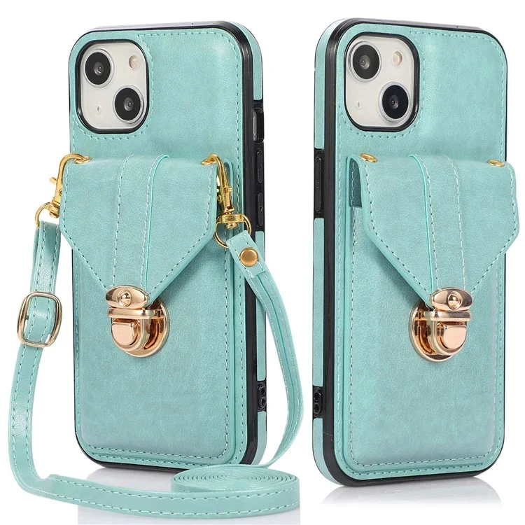 Für Das Iphone 14 Max. 6,7 Zoll Staubdes Pu-leder+tpu Anti-kratzer-telefon Cover Kickstand-telefonhülle Mit Schultergurt - Grün