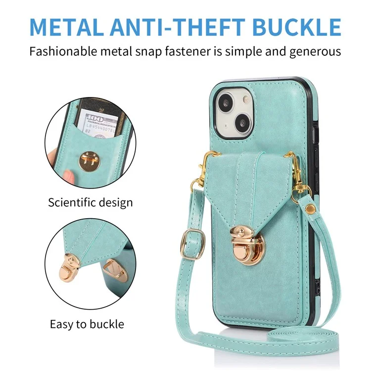 Für Das Iphone 14 Max. 6,7 Zoll Staubdes Pu-leder+tpu Anti-kratzer-telefon Cover Kickstand-telefonhülle Mit Schultergurt - Grün