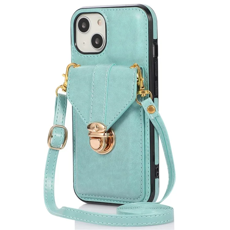 Für Das Iphone 14 Max. 6,7 Zoll Staubdes Pu-leder+tpu Anti-kratzer-telefon Cover Kickstand-telefonhülle Mit Schultergurt - Grün