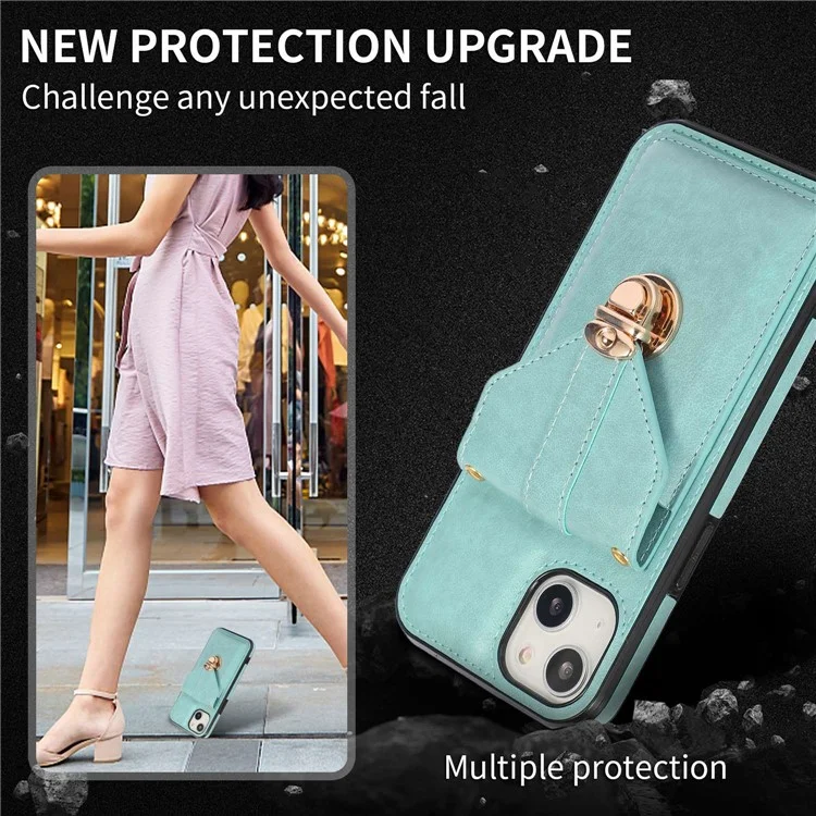 Für Das Iphone 14 Max. 6,7 Zoll Staubdes Pu-leder+tpu Anti-kratzer-telefon Cover Kickstand-telefonhülle Mit Schultergurt - Grün