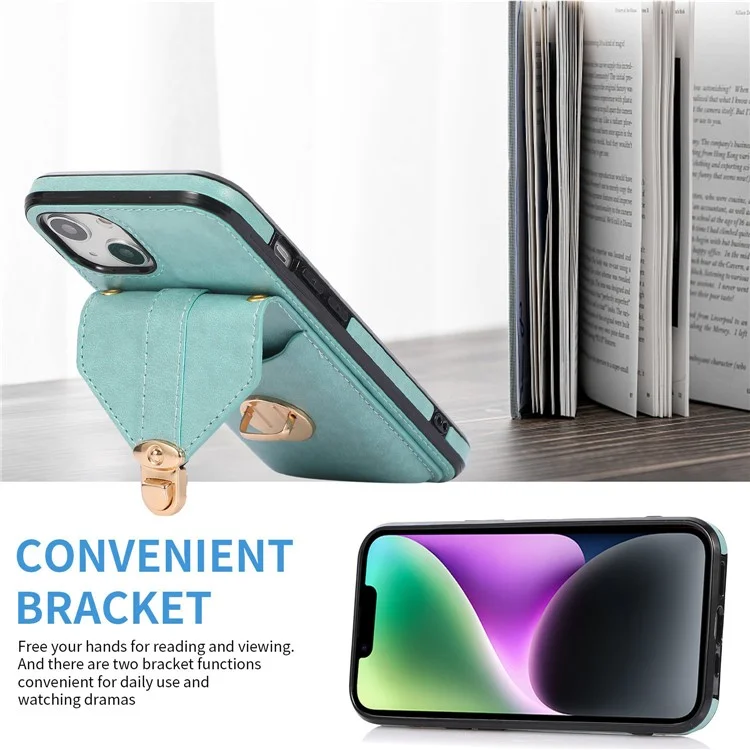 Für Das Iphone 14 Max. 6,7 Zoll Staubdes Pu-leder+tpu Anti-kratzer-telefon Cover Kickstand-telefonhülle Mit Schultergurt - Grün