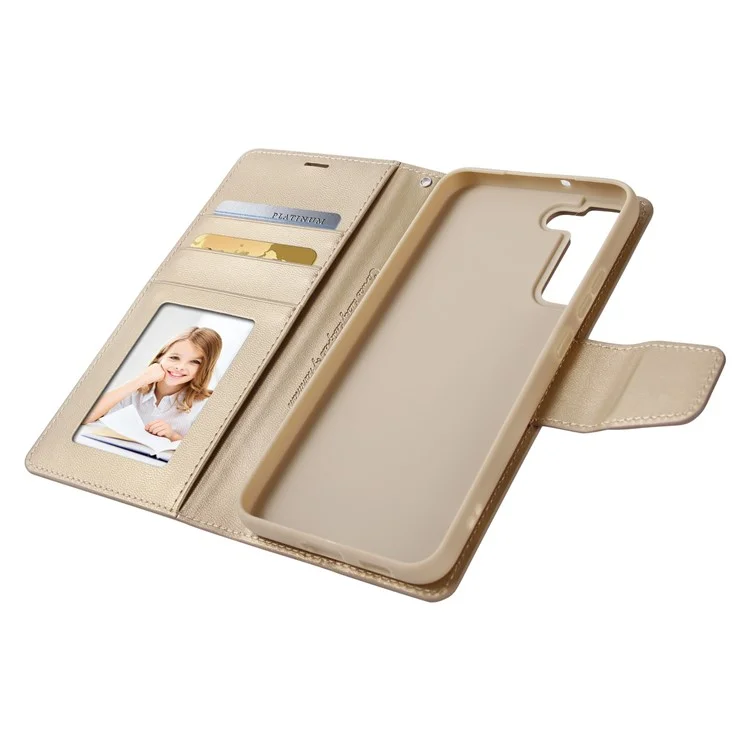 Hanman Mill Series Folio Flip Case Pour Samsung Galaxy S22 5G Couverture de Téléphone Anti-drop pu - or
