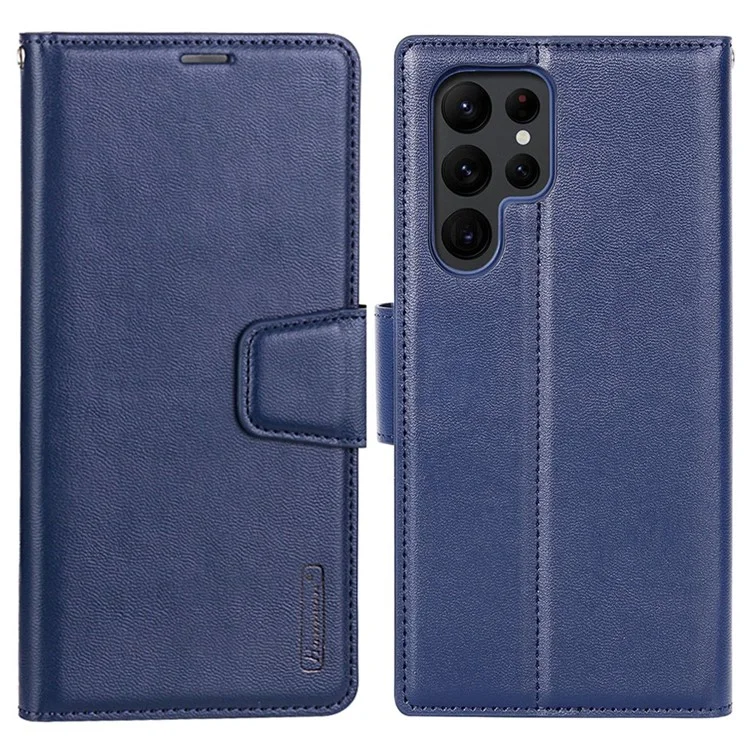 Защитный кожаный чехол-книжка HANMAN Mill Series для Samsung Galaxy S22 Ultra 5G - Сапфир