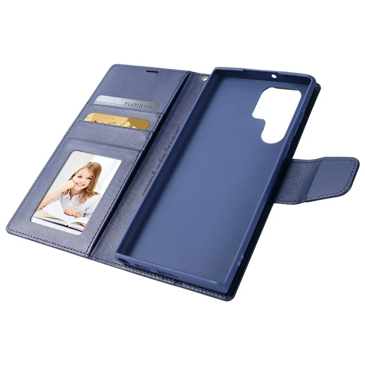 Защитный кожаный чехол-книжка HANMAN Mill Series для Samsung Galaxy S22 Ultra 5G - Сапфир