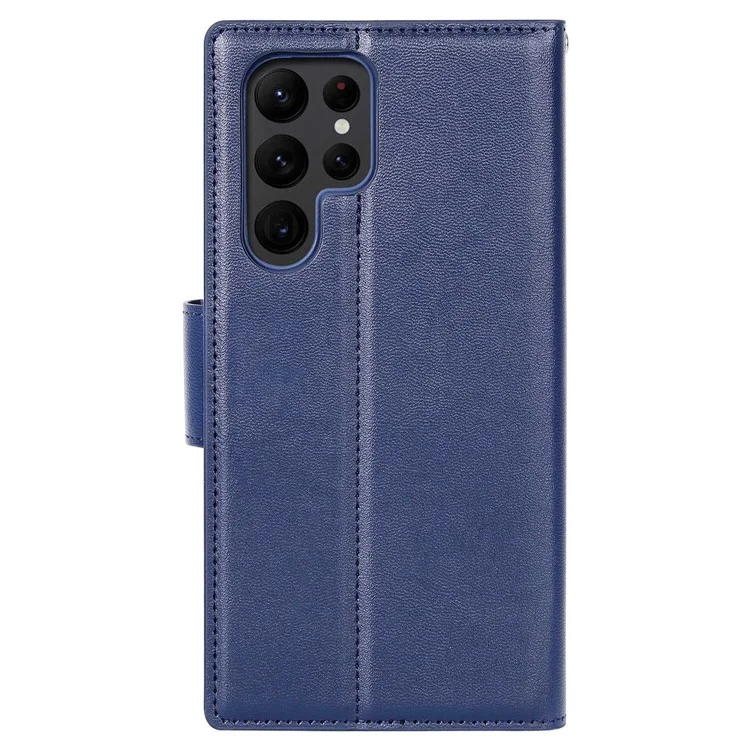 Защитный кожаный чехол-книжка HANMAN Mill Series для Samsung Galaxy S22 Ultra 5G - Сапфир