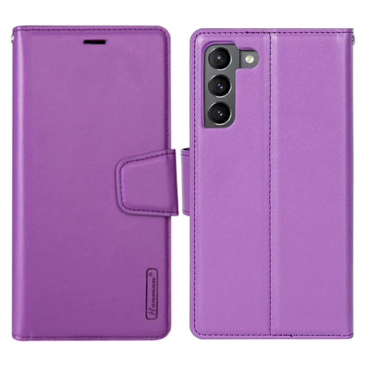 HANMAN Mill Series Phone Case for Samsung Galaxy S21 5G PU Leather Folio Flip Cover Anti-drop Wallet Phone Case - Purple