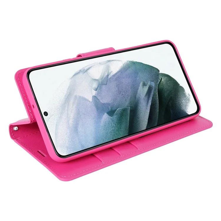 HANMAN Mill Series Phone Case for Samsung Galaxy S22 5G Folio Flip Phone Cover PU Leather Soft TPU Case with Wallet - Rose