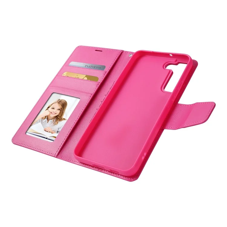 HANMAN Mill Series Phone Case for Samsung Galaxy S22 5G Folio Flip Phone Cover PU Leather Soft TPU Case with Wallet - Rose
