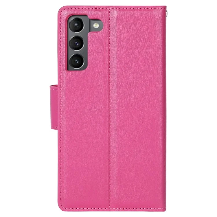 HANMAN Mill Series Phone Case for Samsung Galaxy S22 5G Folio Flip Phone Cover PU Leather Soft TPU Case with Wallet - Rose