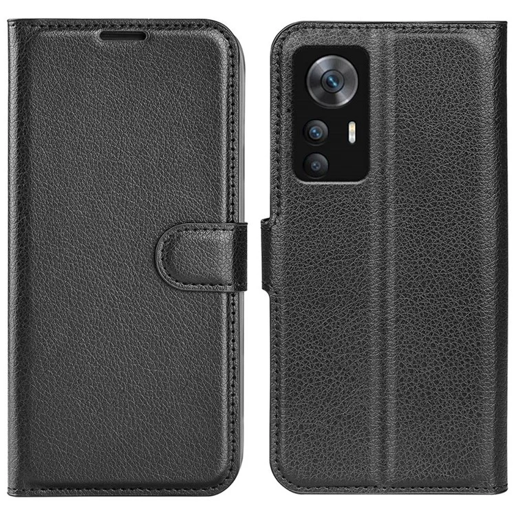 For Xiaomi Redmi K50 Ultra 5G Anti-scratch Phone Cover Litchi Texture Folio Flip Wallet Case PU Leather Stand Protective Shell - Black