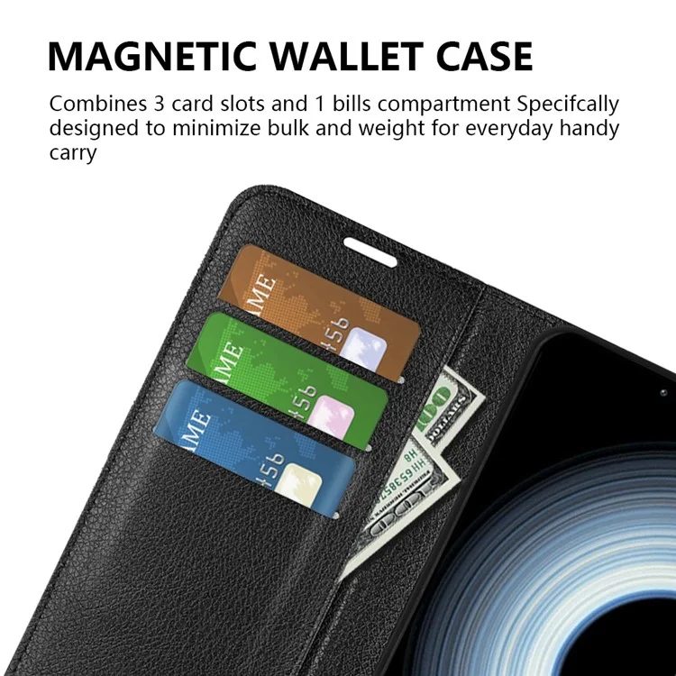 For Xiaomi Redmi K50 Ultra 5G Anti-scratch Phone Cover Litchi Texture Folio Flip Wallet Case PU Leather Stand Protective Shell - Black