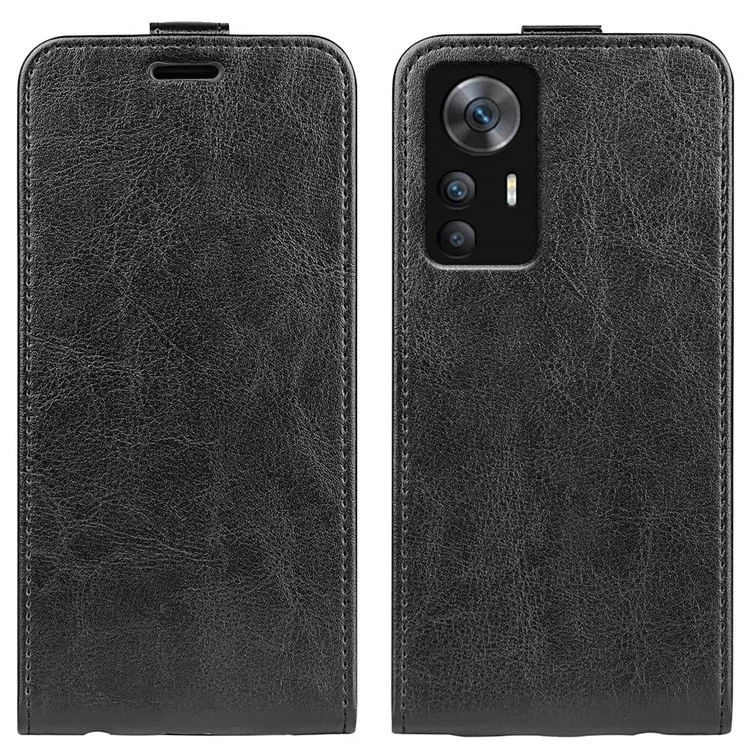 For Xiaomi Redmi K50 Ultra 5G / 12T 5G Vertical Flip Crazy Horse Texture Phone Case PU Leather TPU Full Protection Cover with Card Holder - Black