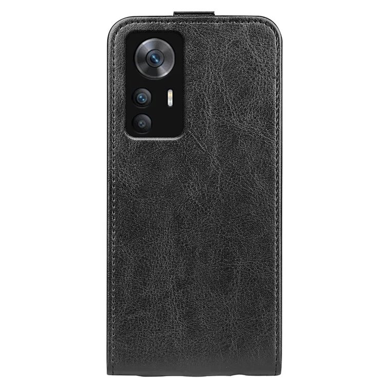 Pour Xiaomi Redmi K50 Ultra 5G Vertical Flip Crazy Horse Texture Case de Téléphone PU Leather TPU Couverture de Protection Complète Avec Support de Carte - le Noir