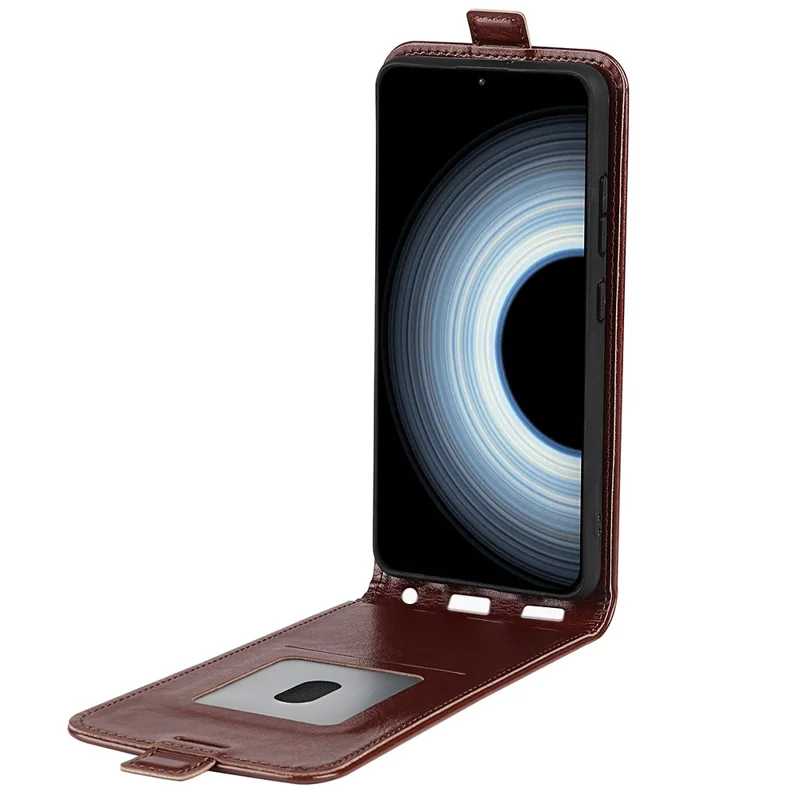 Para Xiaomi Redmi K50 Ultra 5G Flip Vertical Crazy Horse Textura Caja de Teléfono PU TPU Cubierta de Protección Completa Con Soporte de Tarjeta - Marrón
