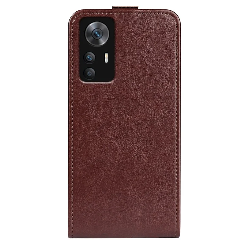 Para Xiaomi Redmi K50 Ultra 5G Flip Vertical Crazy Horse Textura Caja de Teléfono PU TPU Cubierta de Protección Completa Con Soporte de Tarjeta - Marrón