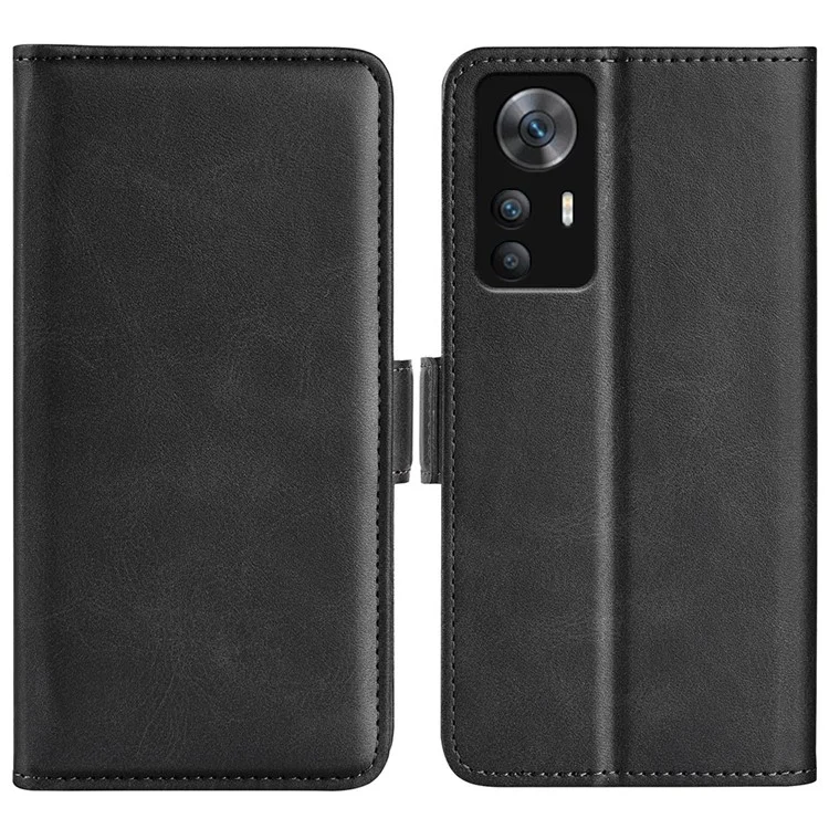 Para Xiaomi Redmi K50 Ultra 5G Textured PU Cuero Doble Magnético Case de Teléfono Soporte a Prueba de Choques Folio Folio Folio - Negro
