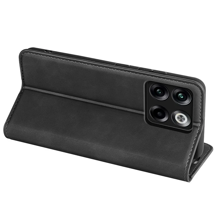For OnePlus Ace Pro 5G / 10T 5G Skin-touch Feeling PU Leather Case Magnetic Auto-absorbed Stand Wallet Folio Flip Phone Cover - Black
