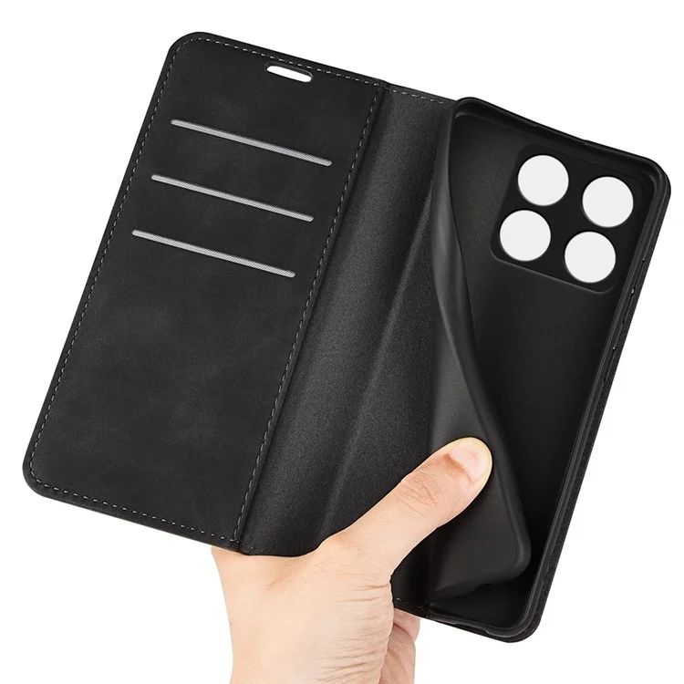 For OnePlus Ace Pro 5G / 10T 5G Skin-touch Feeling PU Leather Case Magnetic Auto-absorbed Stand Wallet Folio Flip Phone Cover - Black