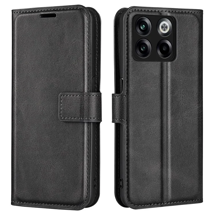 For OnePlus Ace Pro 5G / 10T 5G Square Magnetic Clasp Folio Flip Textured PU Leather Cover Inner TPU Phone Case with Wallet Stand - Black