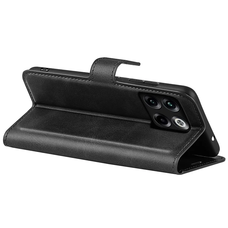 For OnePlus Ace Pro 5G / 10T 5G Square Magnetic Clasp Folio Flip Textured PU Leather Cover Inner TPU Phone Case with Wallet Stand - Black