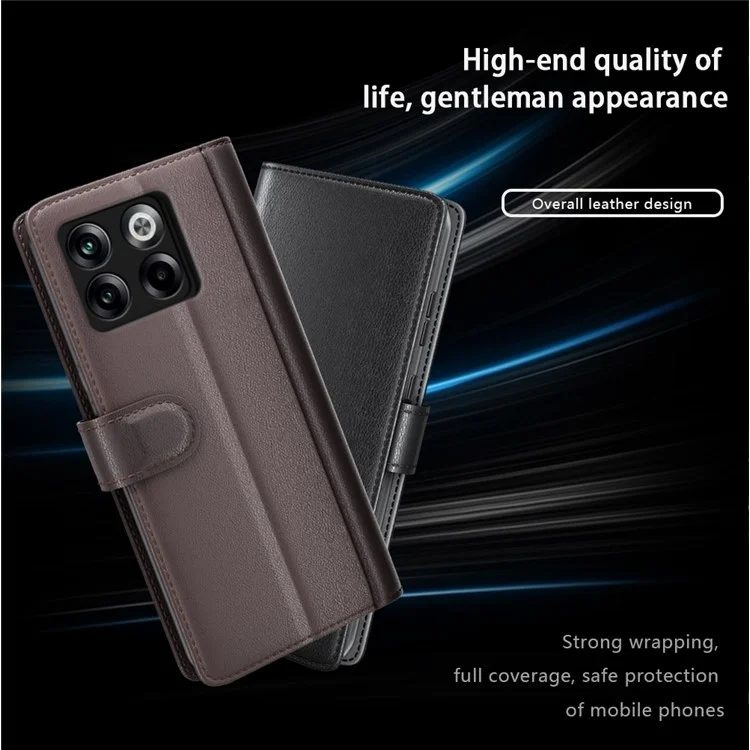 For OnePlus Ace Pro 5G / 10T 5G Case Genuine Split Leather Phone Cover with Wallet Stand - Brown