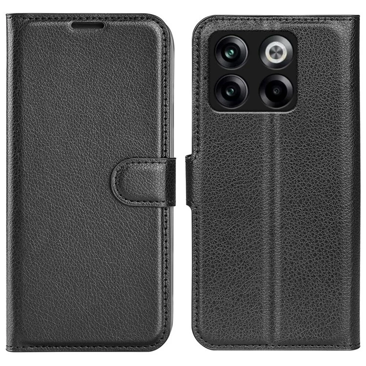Para OnePlus Ace Pro 5G / 10T 5G Litchi Texture Folio Flip Phone Case PU Leather Wallet Stand Protective Cover - Preto