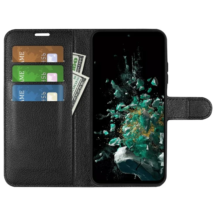 Para OnePlus Ace Pro 5G / 10T 5G Litchi Texture Folio Flip Phone Case PU Leather Wallet Stand Protective Cover - Preto