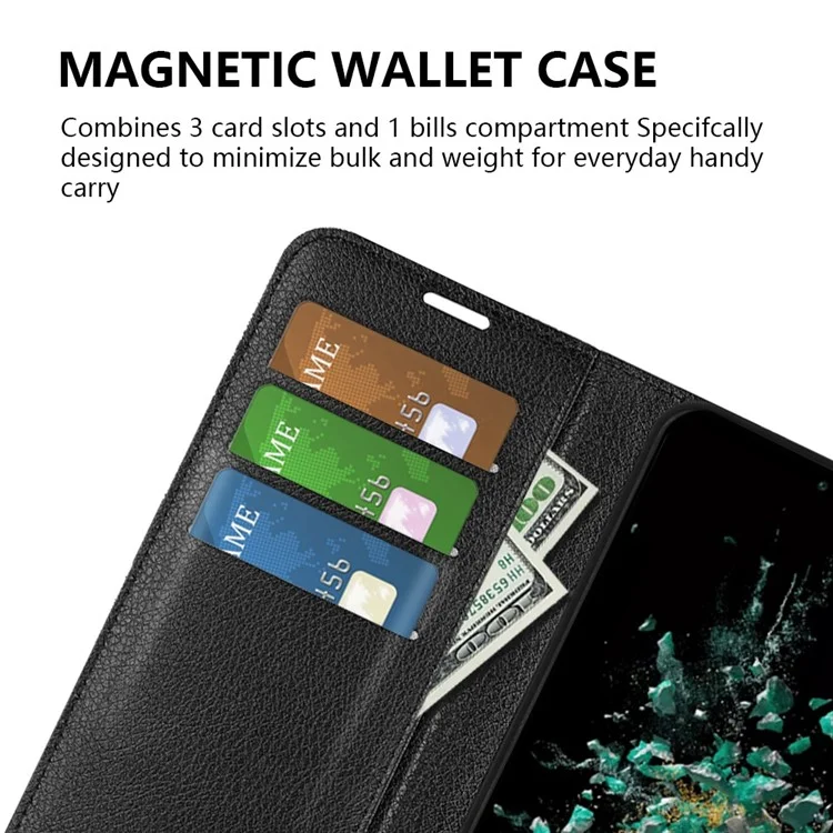 Para OnePlus Ace Pro 5G / 10T 5G Litchi Texture Folio Flip Phone Case PU Leather Wallet Stand Protective Cover - Preto