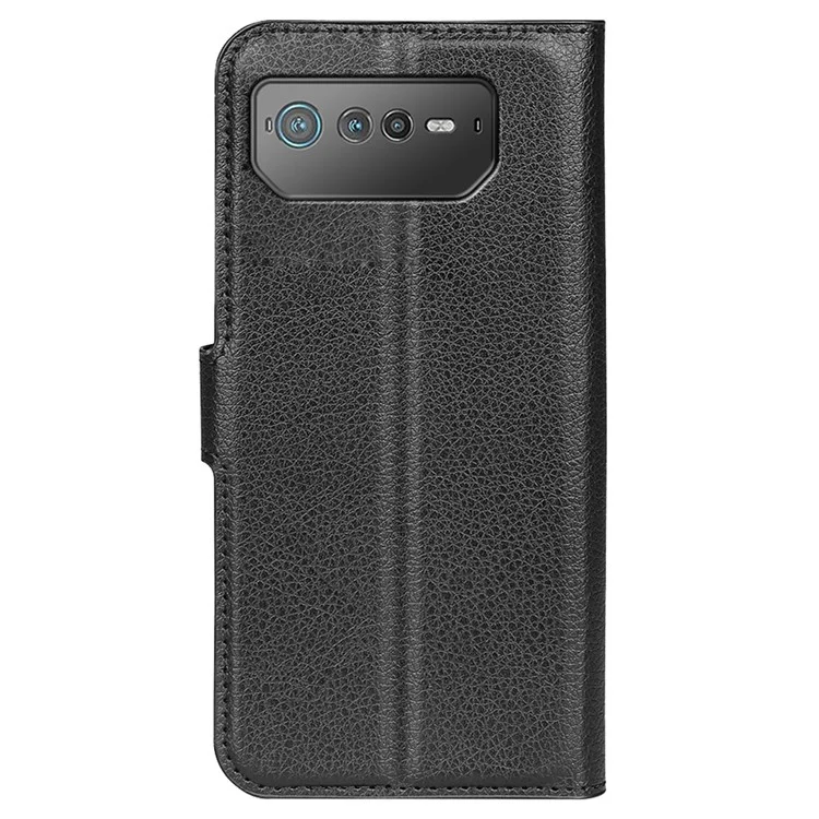 For Asus ROG Phone 6 5G Anti-wear Litchi Texture Flip Phone Case Well-protected PU Leather Wallet Stand Feature Cover - Black