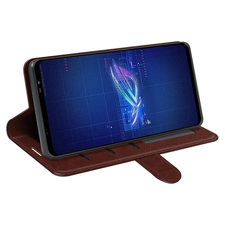 Para Asus Rog Telefone 6 5G Crazy Horse Texture Case PU Leather + TPU Stand Stand Stand Phone Shell - Castanho