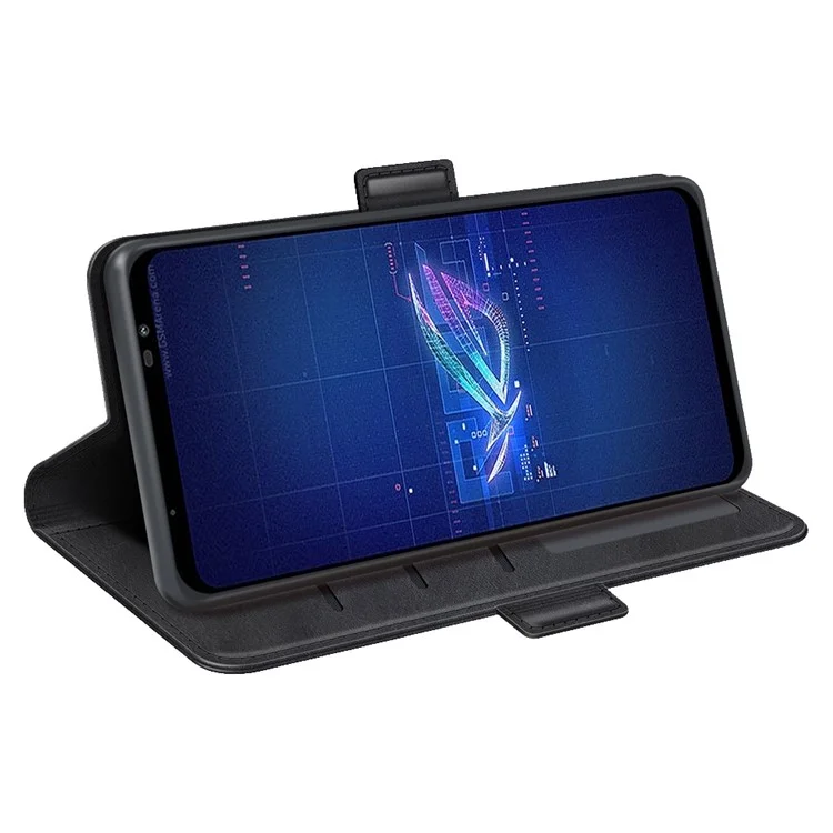 For Asus ROG Phone 6 5G Textured PU Leather Full Protection Wallet Phone Case Folio Flip Foldable Stand Cover - Black