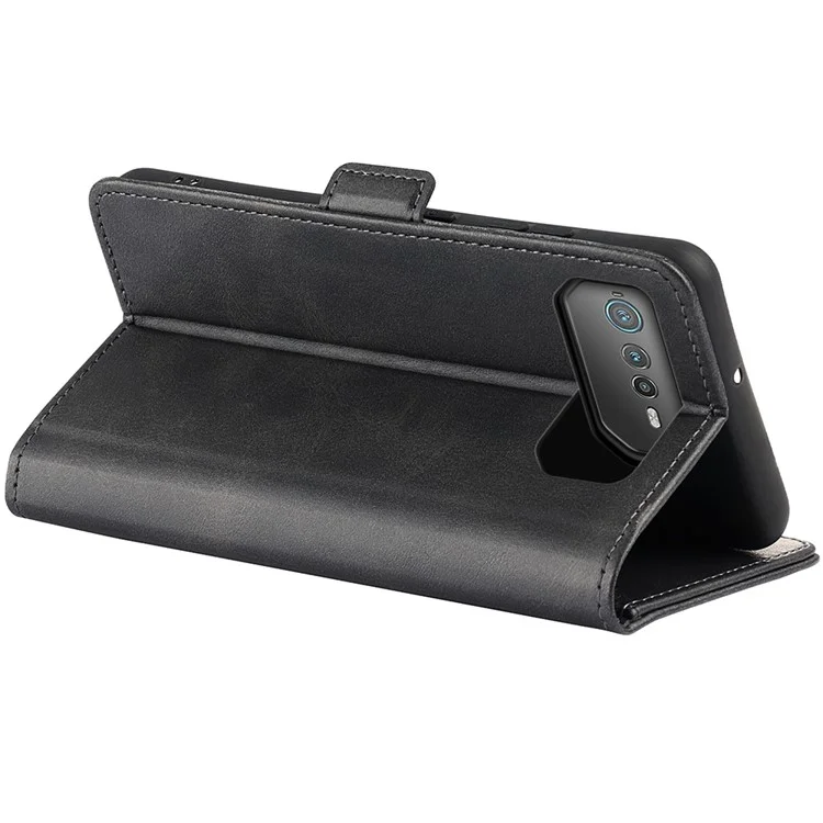 For Asus ROG Phone 6 5G Textured PU Leather Full Protection Wallet Phone Case Folio Flip Foldable Stand Cover - Black