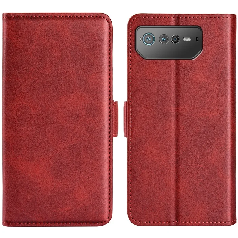 For Asus ROG Phone 6 5G Textured PU Leather Full Protection Wallet Phone Case Folio Flip Foldable Stand Cover - Red