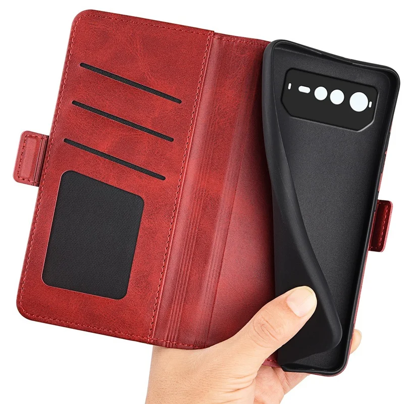 For Asus ROG Phone 6 5G Textured PU Leather Full Protection Wallet Phone Case Folio Flip Foldable Stand Cover - Red